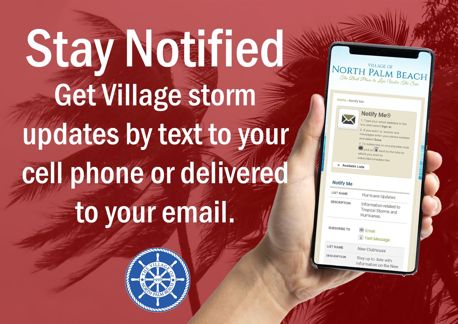 Cell phone "Get storm updates by text to your cell phone at Prepare The Village Dot Com