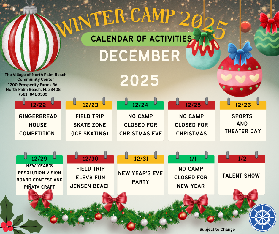 Winter Camp 2025 Activity Calendar